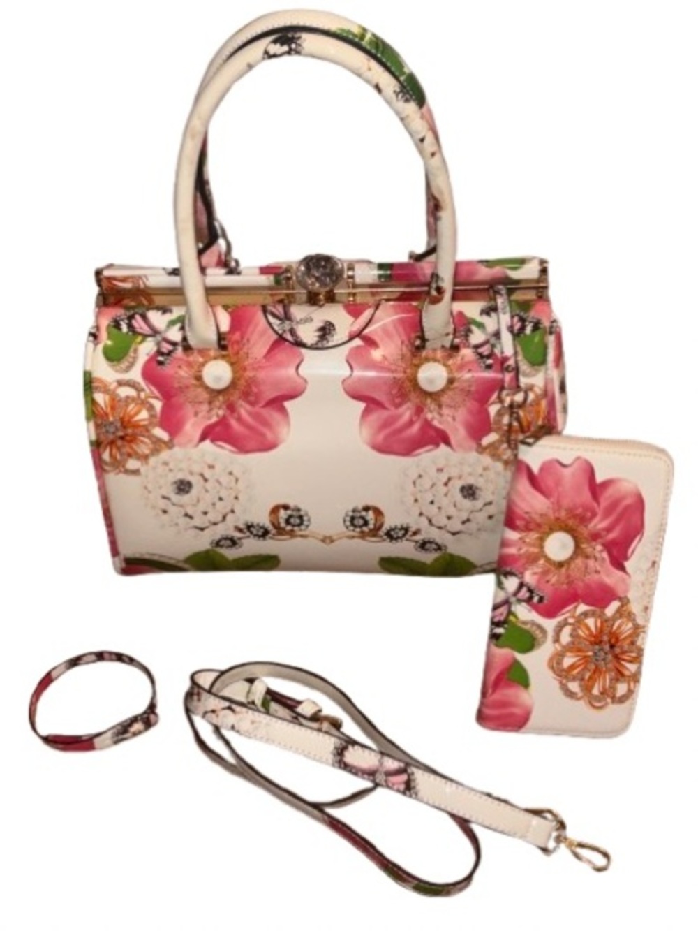 Dasein Floral Print Structured Top-Handle satchel crossbody Bag set